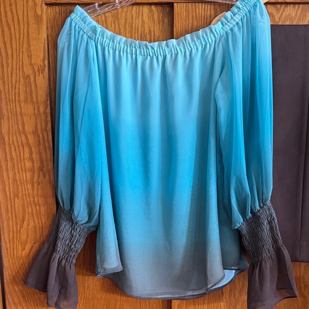 White House Black Market Turquoise Ombre Off-Shoulder Blouse